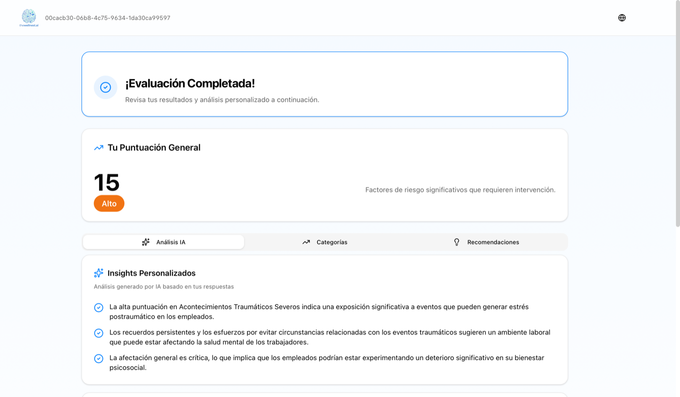 Resultado general de la evaluacion con analisis de IA e insights personalizados